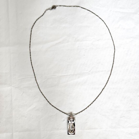 Silver Letter "G" Pendant Charm Necklace Rhinestone - Picture 4 of 4